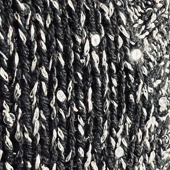 GUESS Black & White Silver Sequin Sweater Shirt Criss Cross Back Women's SZ XS - Picture 4 of 5